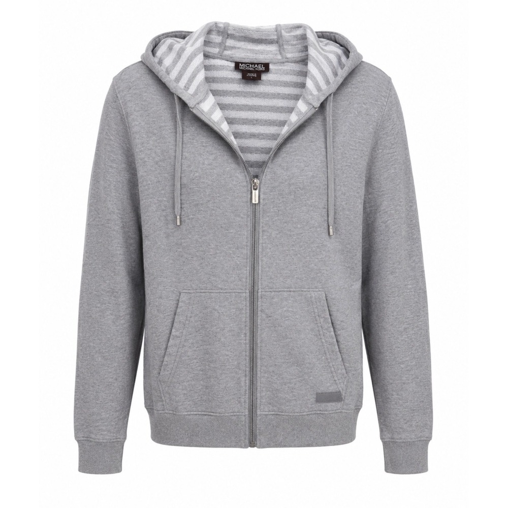 Michael Kors Full Zip Hoodie Women XL Gray Striped Hood Athleisure
